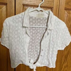 Urban Outfitters White Eyelet Button Down Shirt